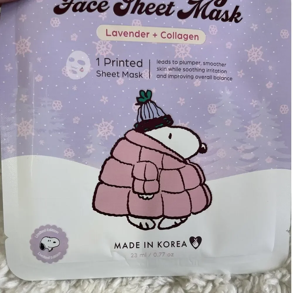 Celavi Peanuts Snoopy Nourishing Face Mask Lavender Collagen Hydrating Sheet